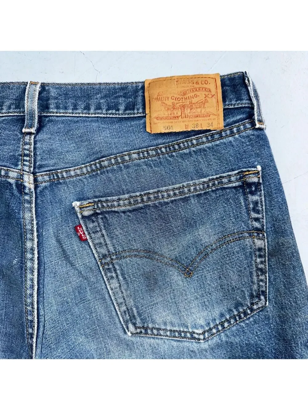 Levis 501 Vintage 90s USA XX Straight Leg Jeans Blue Light Wash 38x34 Act 36x32